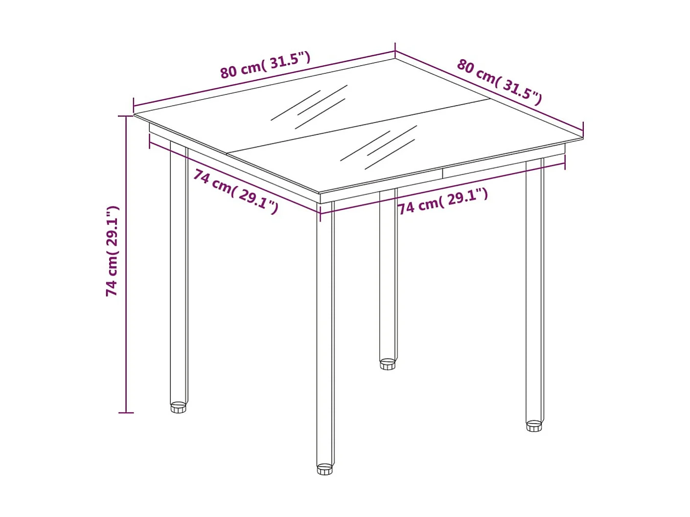 Tuintafel 80x80x74 cm staal en glas zwart NL933367