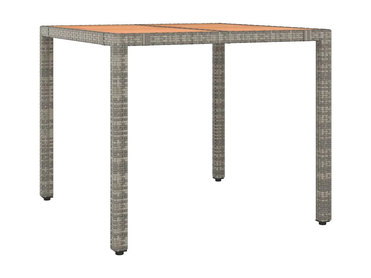 Mesa de comedor de jardín ratán PE gris y superficie madera maciza acacia KOW84871