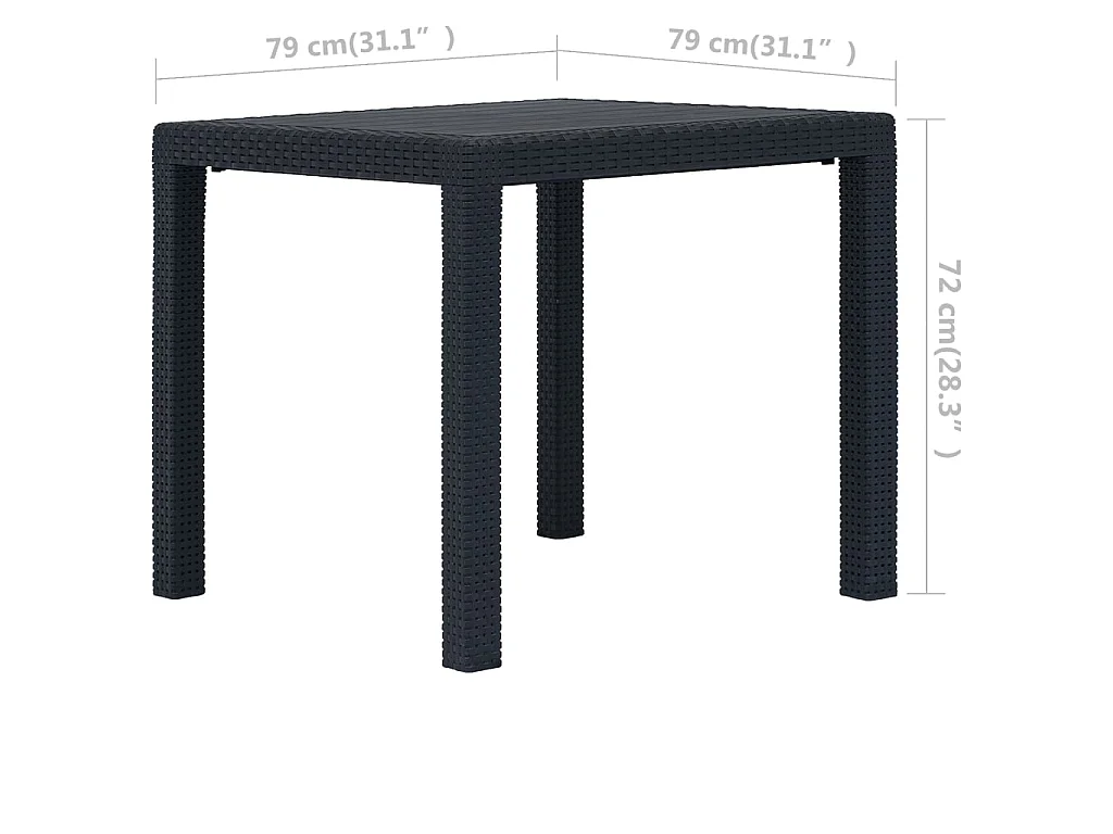 Table de jardin Anthracite 79x79x72cm Plastique Aspect de rotin GHR16186