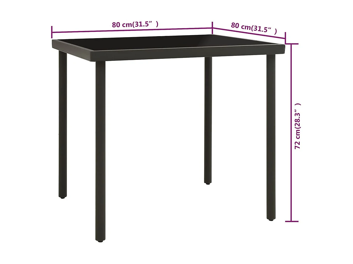 Table à manger de jardin Anthracite 80x80x72 cm Verre et acier GHR30570