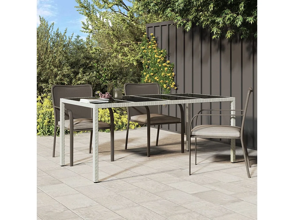Table de jardin Blanc 190x90x75 cm Verre trempé/résine tressée GHR80379