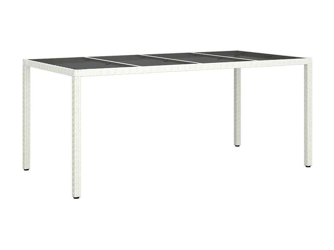 Table de jardin Blanc 190x90x75 cm Verre trempé/résine tressée GHR80379