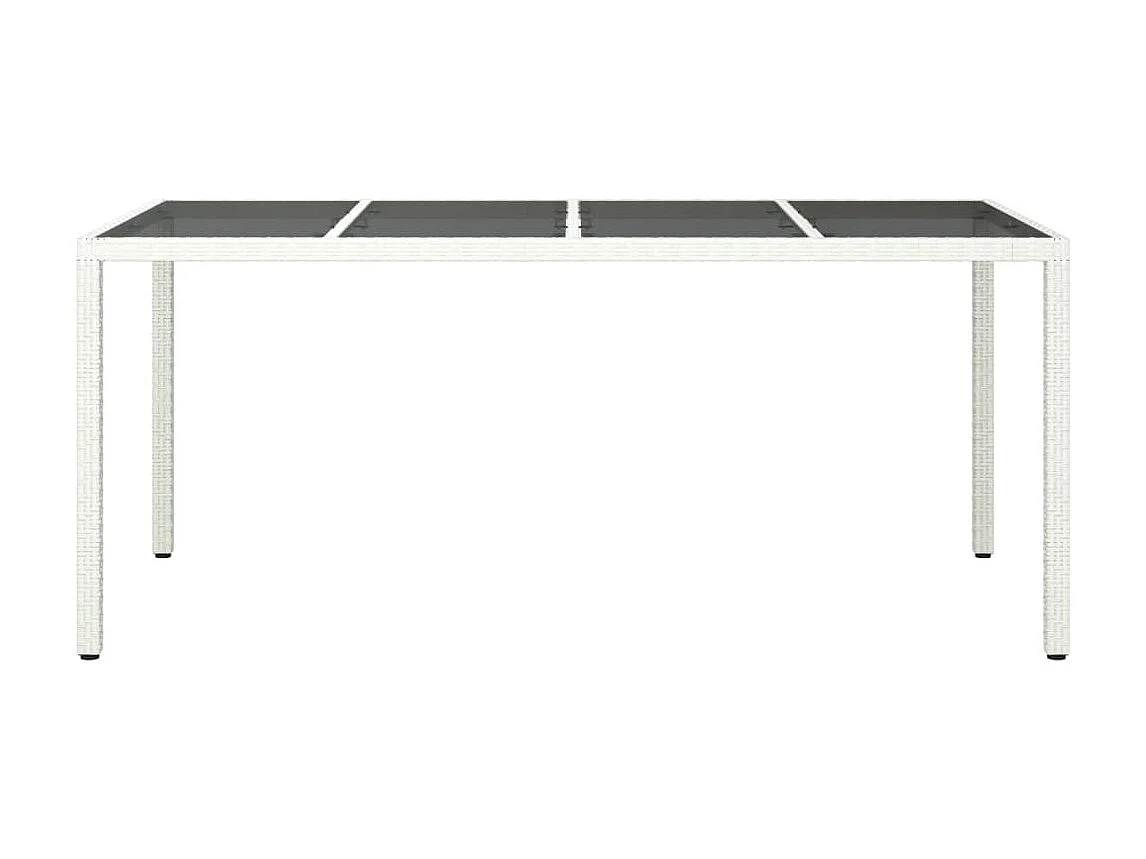 Table de jardin Blanc 190x90x75 cm Verre trempé/résine tressée GHR80379