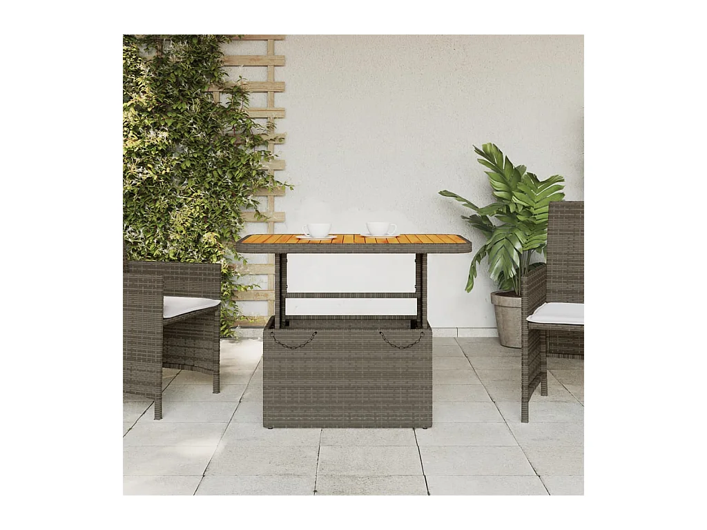 Table de jardin gris 90x55x71cm Résine tressée et bois d'acacia GHR16489