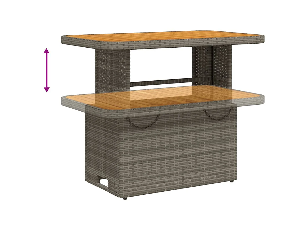Table de jardin gris 90x55x71cm Résine tressée et bois d'acacia GHR16489