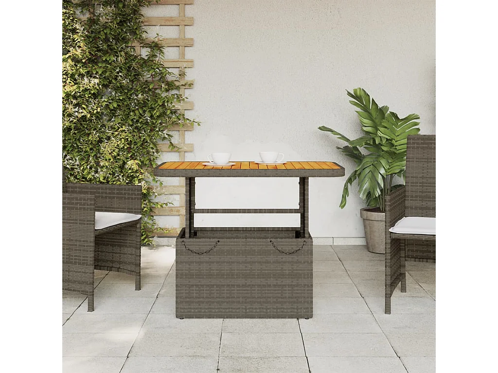 Mesa de comedor de jardín ratán sintético y madera acacia gris 90x55x71 cm KOW61265