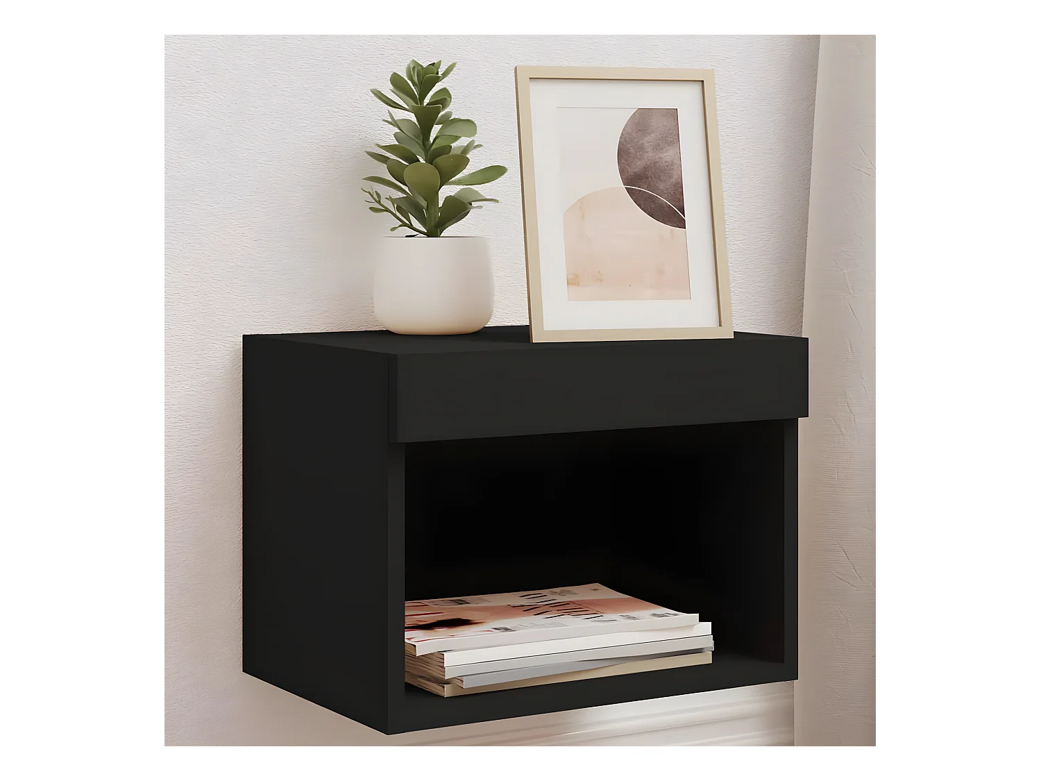 Lot de 2 Tables de chevet murales avec lumières LED noir GHR66896
