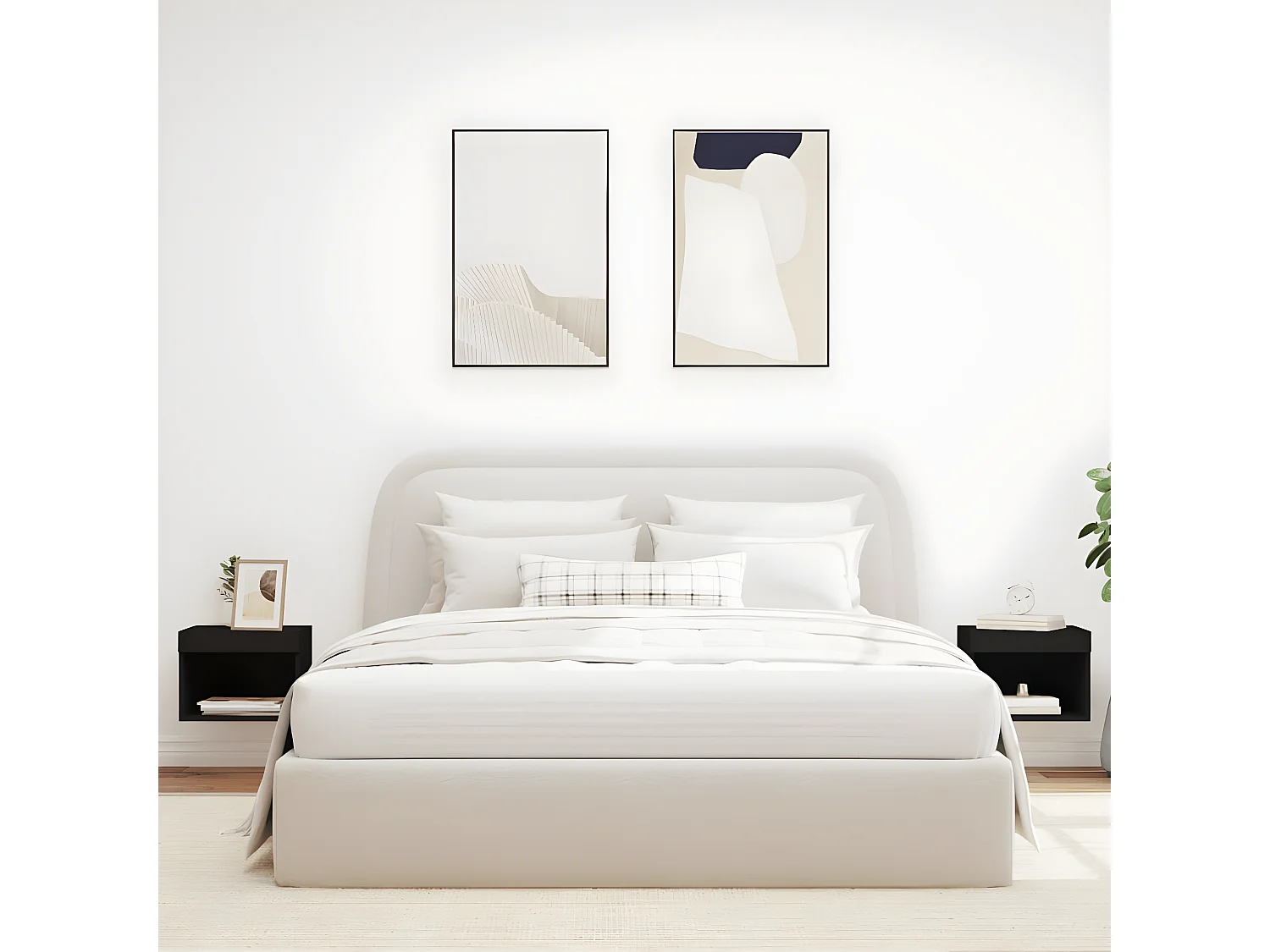 Lot de 2 Tables de chevet murales avec lumières LED noir GHR66896