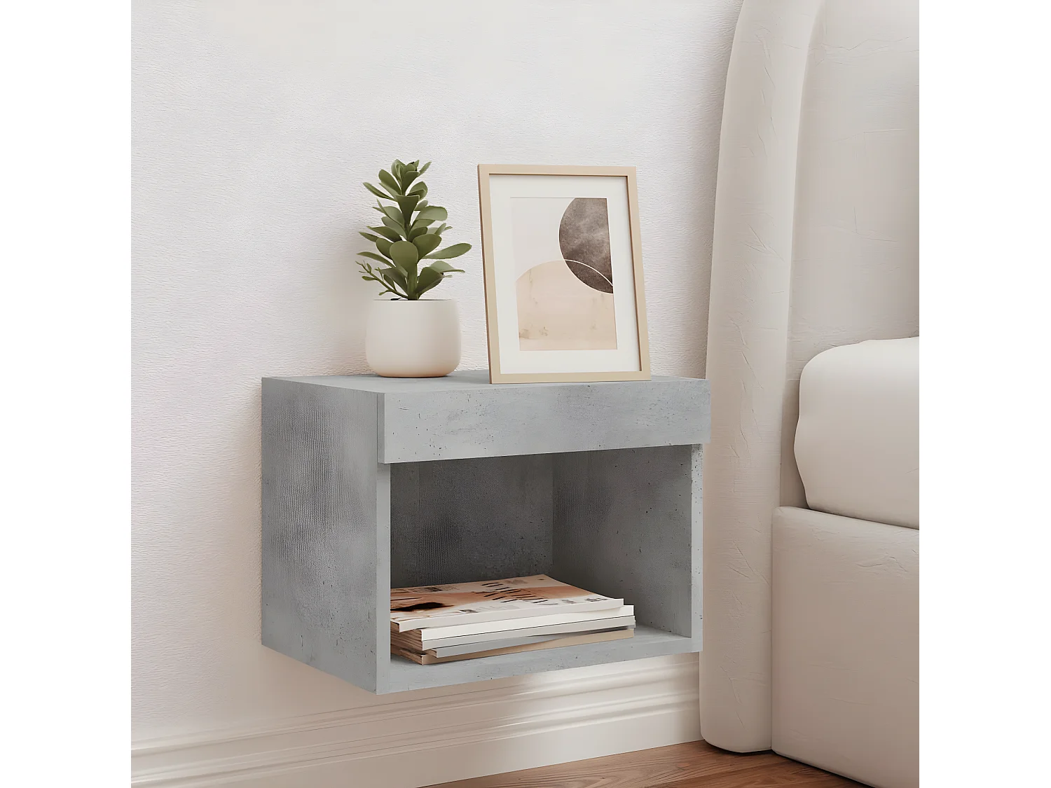 Table de chevet murale avec lumières LED gris béton GHR27237