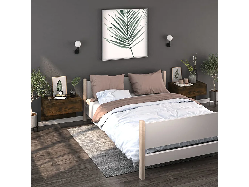 Lote de 2 Mesitas de noche de pared color roble ahumado ES39849
