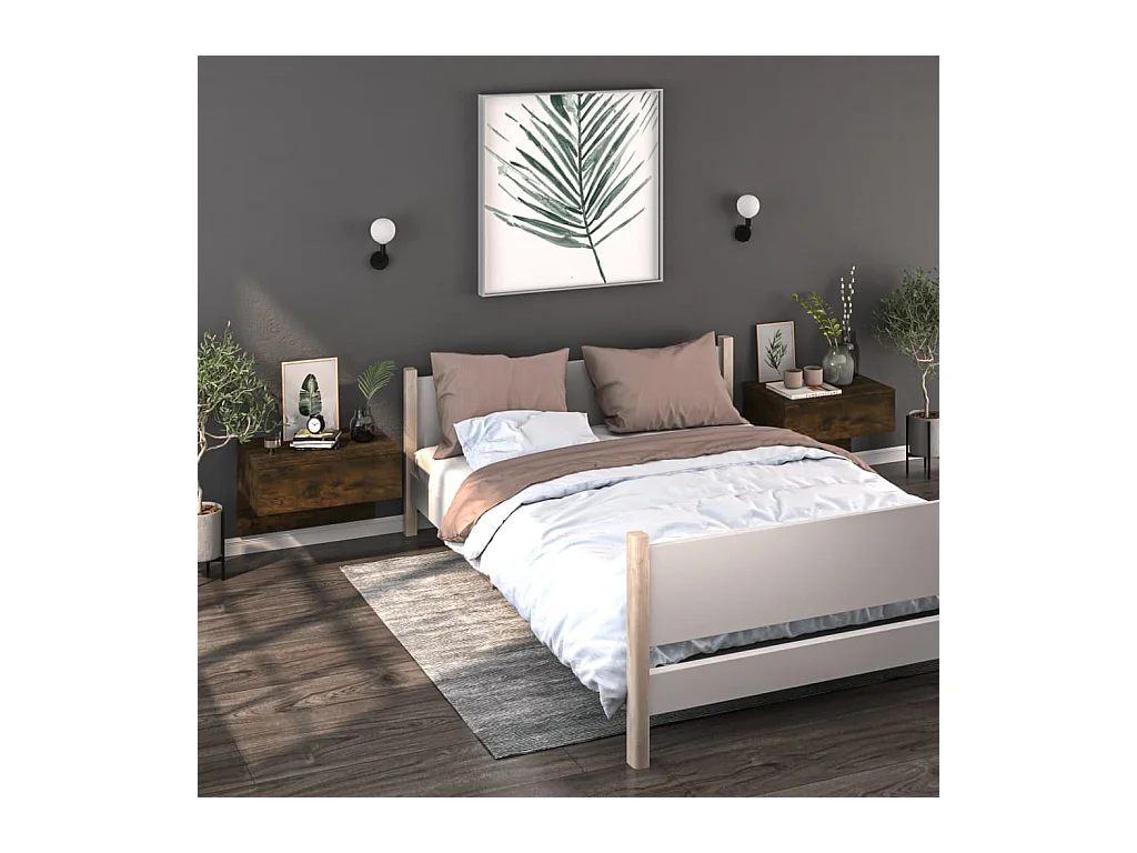 Lot de 2 Tables de chevet murales Chêne fumé GHR82017