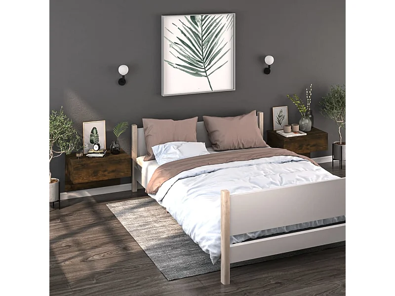 Lot de 2 Tables de chevet murales Chêne fumé GHR82017