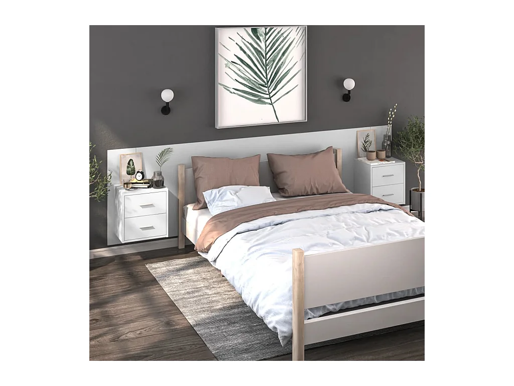 Lot de 2 Tables de chevet murales Blanc GHR65835