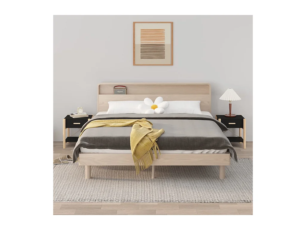 Lot de 2 Tables de chevet Noir 42x38x45 cm Bois d’ingénierie GHR99198