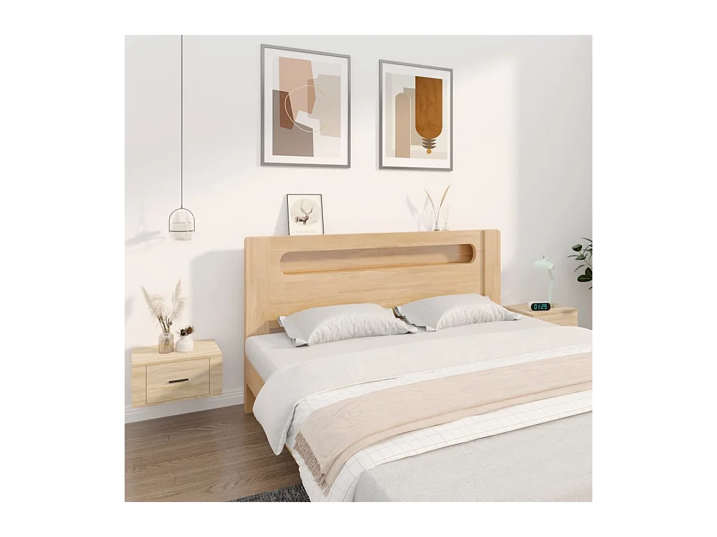 Lot de 2 Tables de chevet murales Chêne sonoma 50x36x25 cm GHR49789