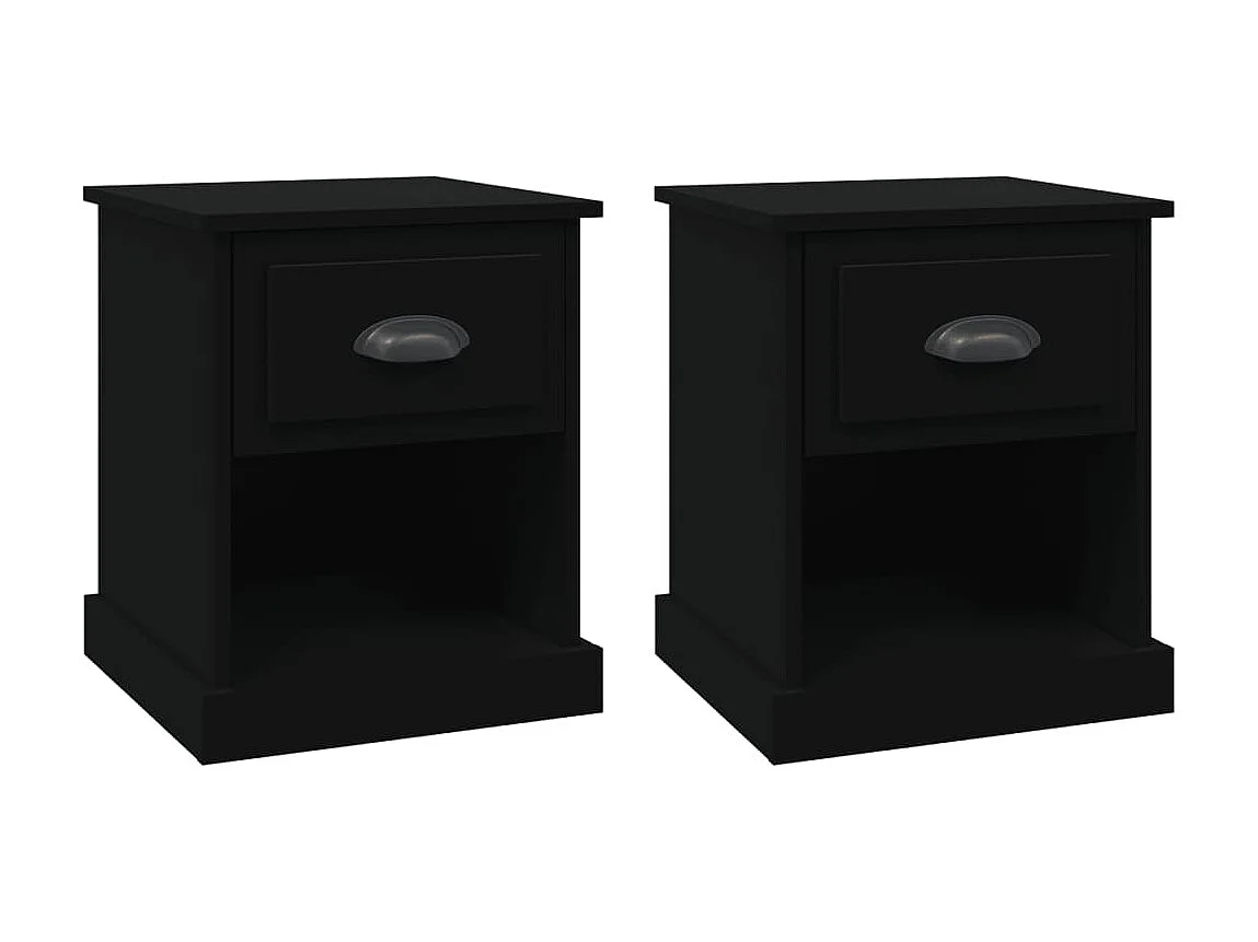 Lot de 2 Tables de chevet noir 39x39x47,5 cm bois d'ingénierie GHR95802