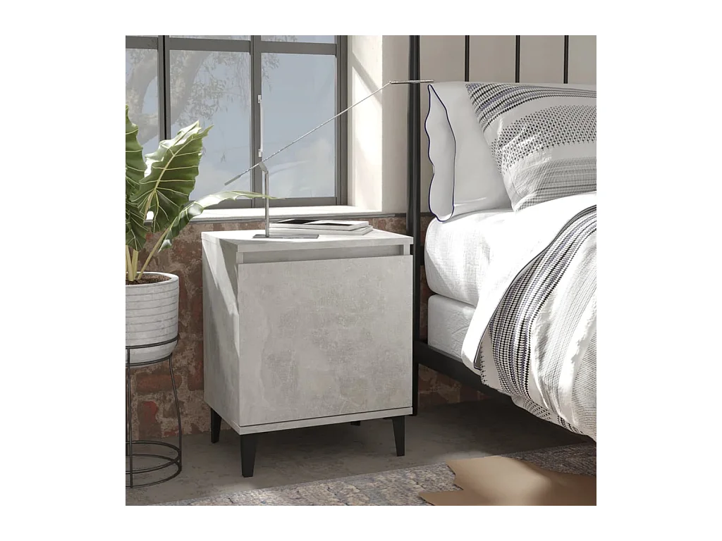 Lot de 2 Tables de chevet pieds en métal Gris béton 40x30x50 cm GHR13198