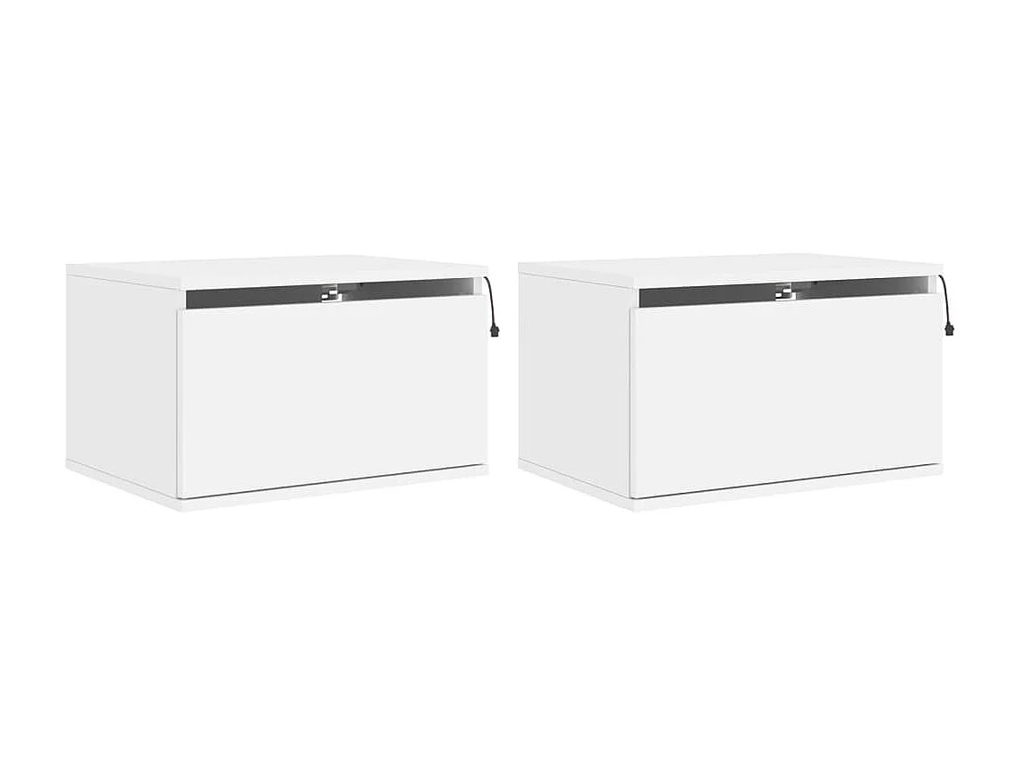 Mesas de cabeceira de parede com luzes LED 2 pcs branco PT61484