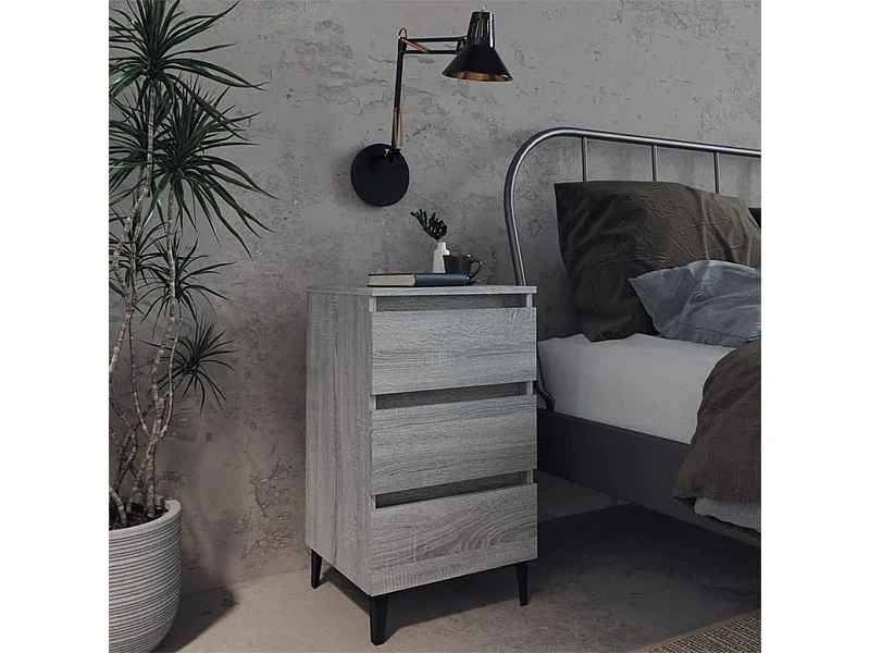 Table de chevet avec pieds en métal Sonoma gris 40x35x69 cm GHR42812