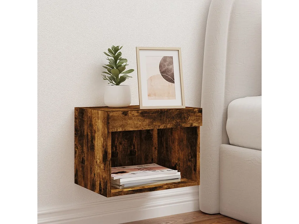 Table de chevet murale avec lumières LED chêne fumé GHR56025