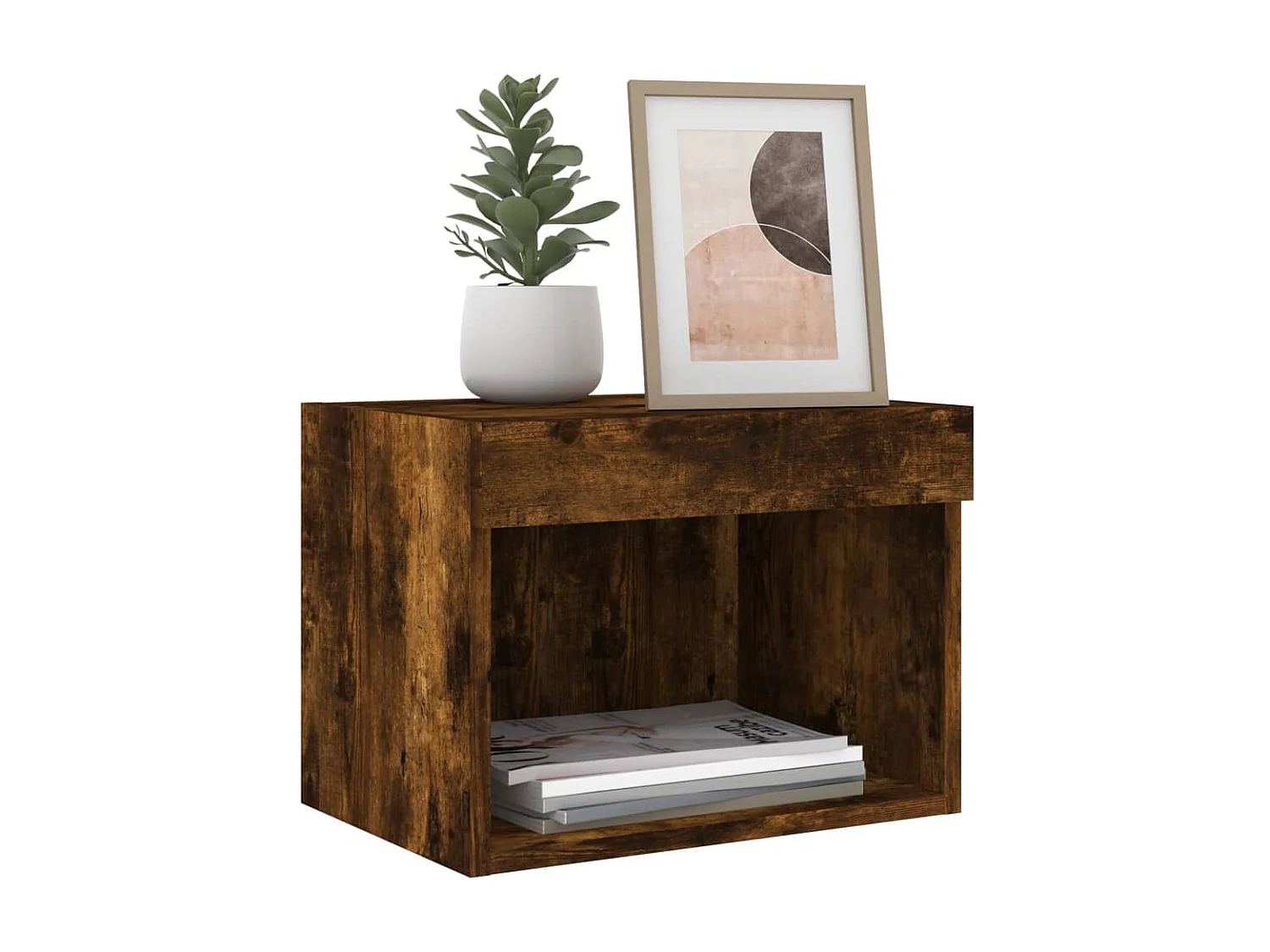 Table de chevet murale avec lumières LED chêne fumé GHR56025