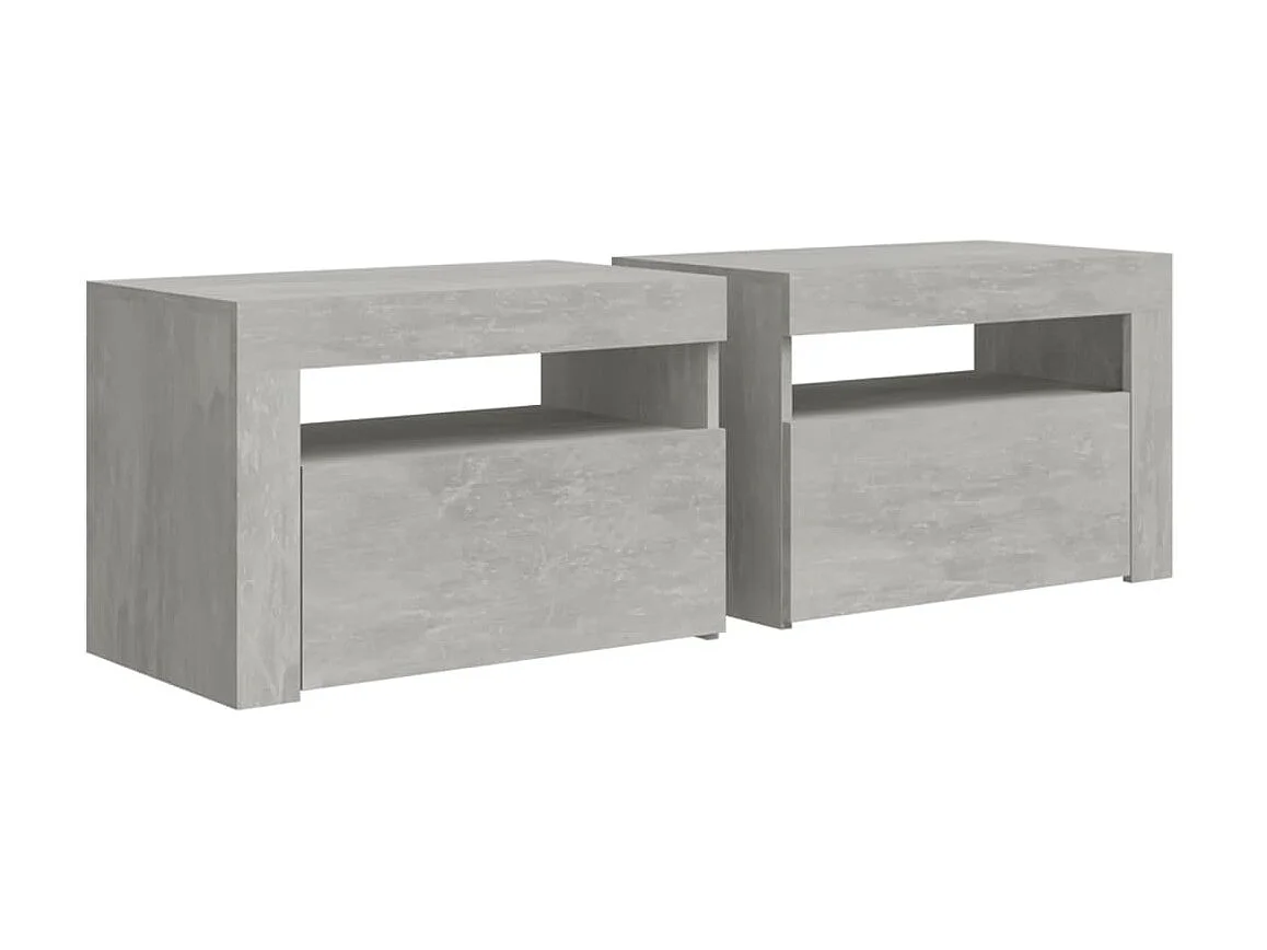 Lot de 2 Tables de chevet avec LED Gris béton 60x35x40 cm GHR52862