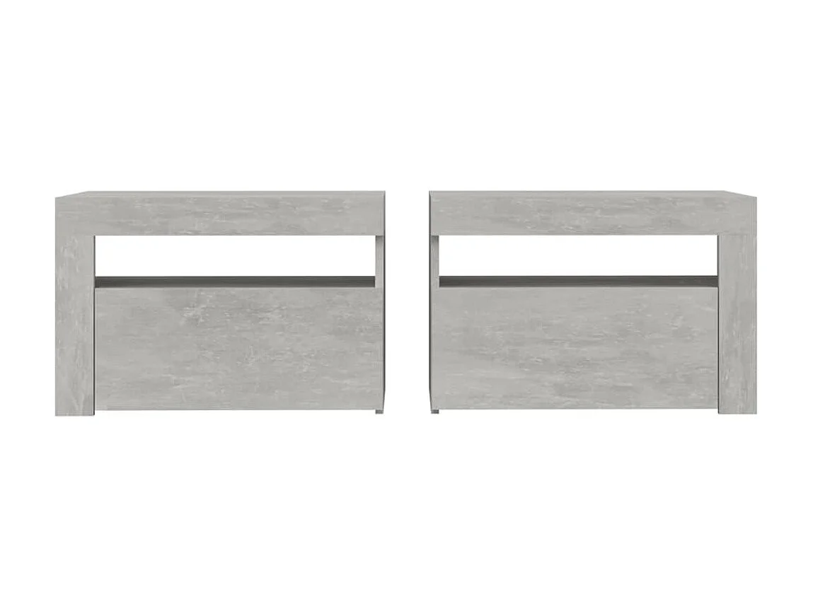 Lot de 2 Tables de chevet avec LED Gris béton 60x35x40 cm GHR52862