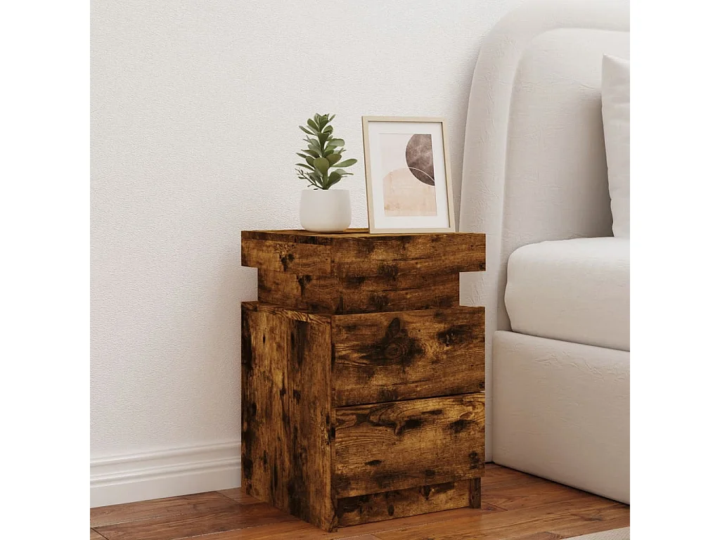 Table de chevet avec lumières LED chêne fumé 35x39x55 cm GHR19703