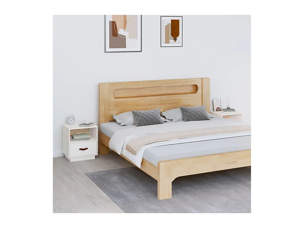 Lot de 2 Tables de chevet Blanc 40x34x45 cm Bois de pin massif GHR12811