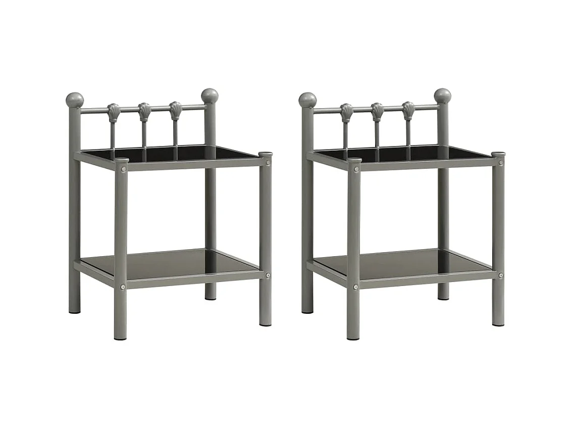 Lot de 2 Tables de chevet Gris et noir Métal et verre GHR91788