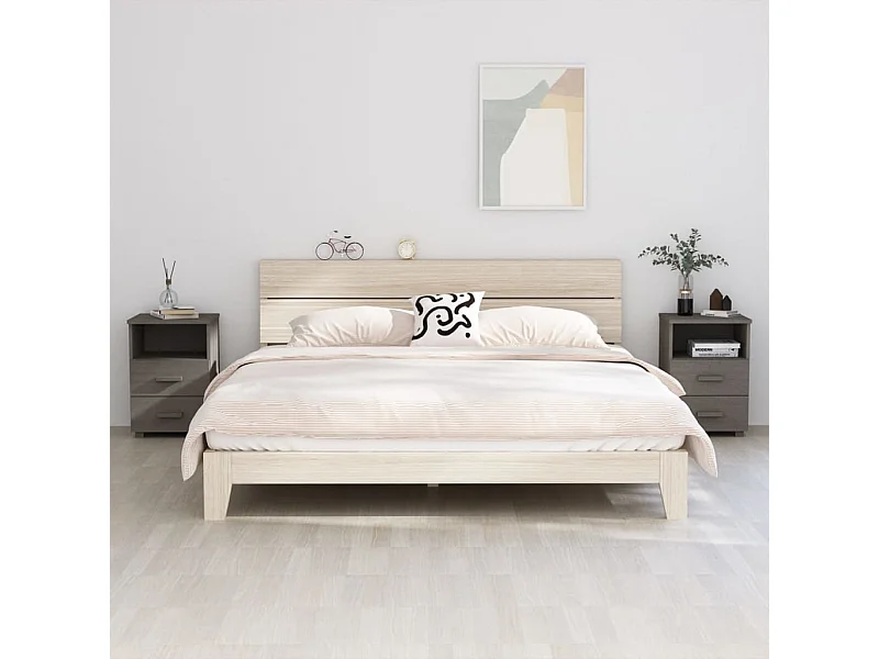 Lote de 2 Mesitas de noche HAMAR pino macizo gris claro 40x35x62 cm ES62817