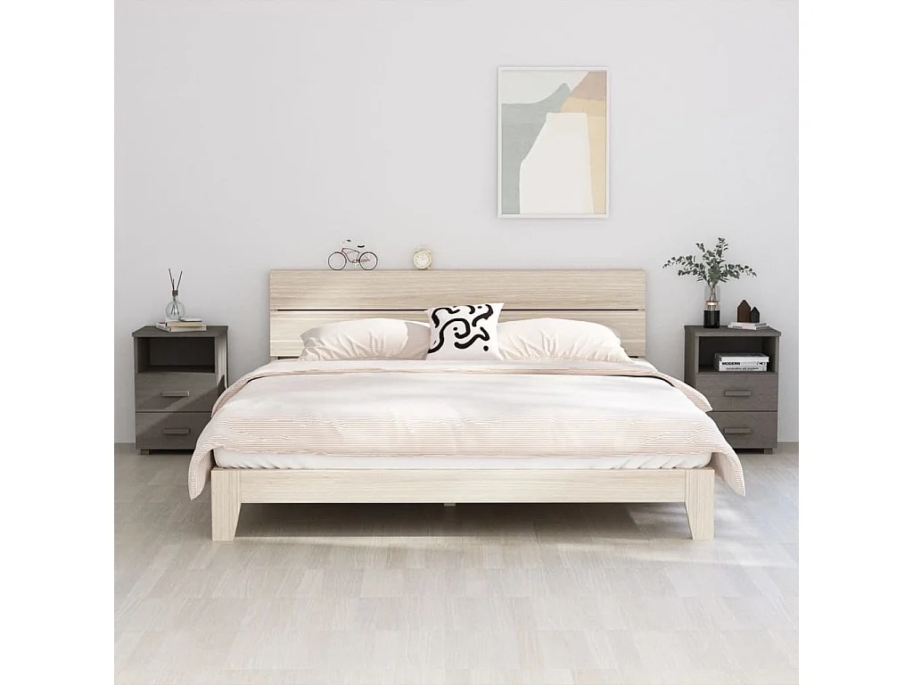 Lote de 2 Mesitas de noche HAMAR pino macizo gris claro 40x35x62 cm ES62817