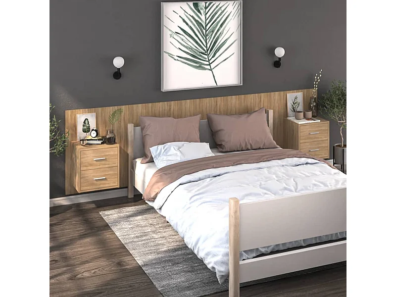 Lote de 2 Mesitas de noche de pared color roble Sonoma ES26786