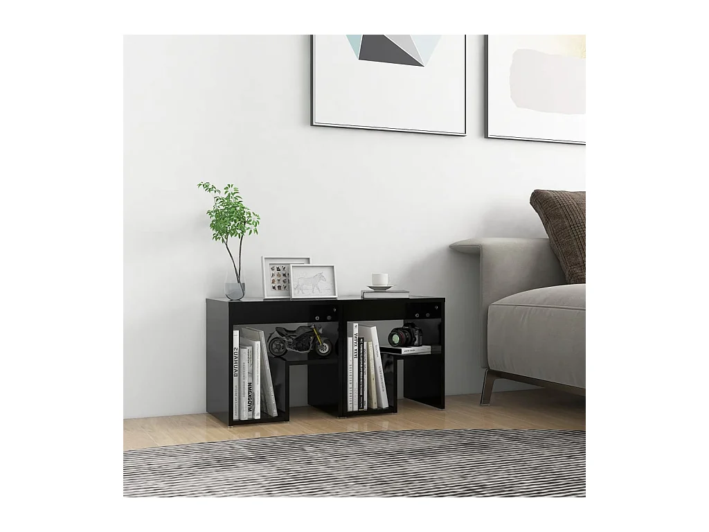 Lot de 2 Tables de chevet Noir 40x30x40 cm Aggloméré GHR40472