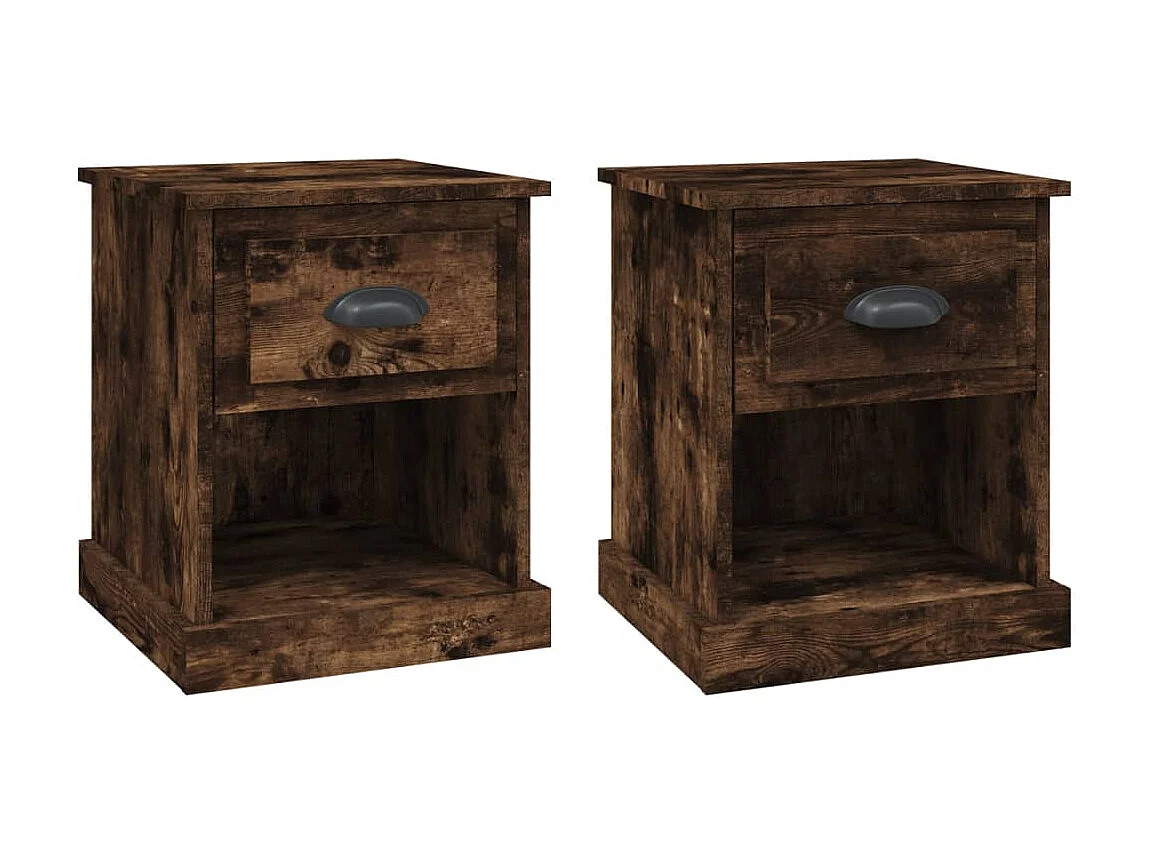 Lot de 2 Tables de chevet chêne fumé 39x39x47,5 cm bois ingénierie GHR22009