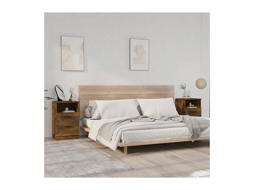 Lot de 2 Tables de chevet Chêne fumé Bois d'ingénierie GHR32150