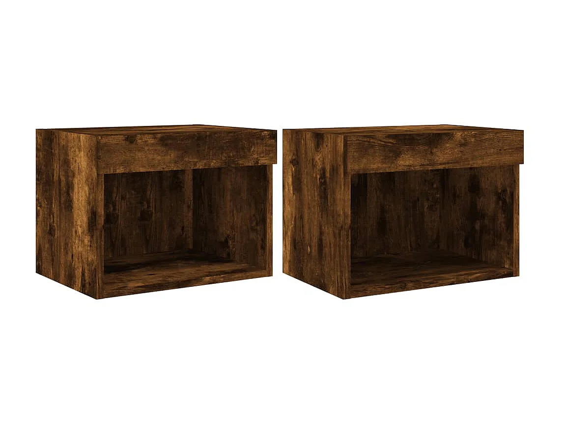 Lot de 2 Tables de chevet murales avec lumières LED chêne fumé GHR37425