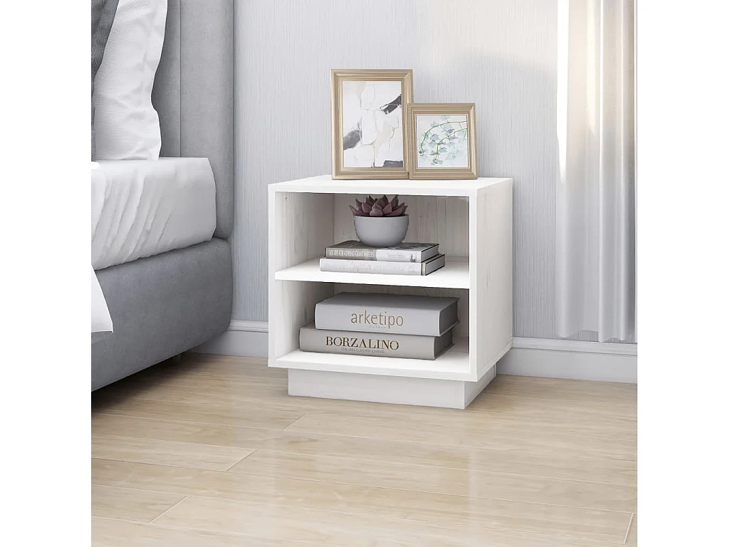 Lote de 2 Mesitas de noche madera maciza de pino blanco 40x34x40 cm ES69689