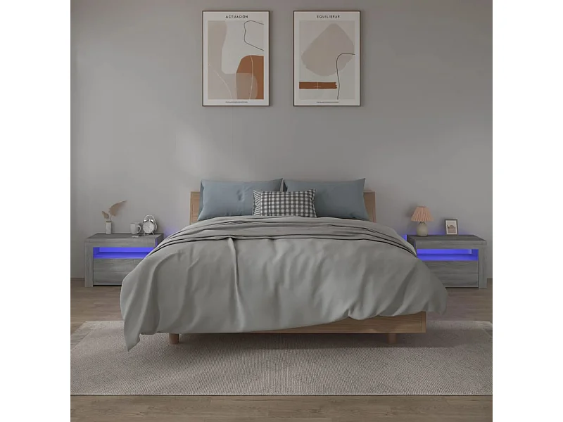 Mesas de cabeceira com LEDs 2 pcs 60x35x40 cm sonoma cinza PT40000