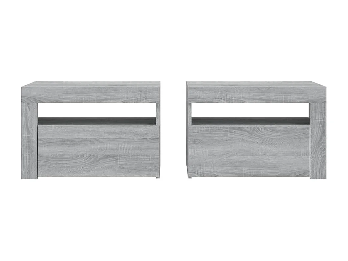 Nachtkastje 2 st met LED-verlichting 60x35x40 cm grijs sonoma NL60009