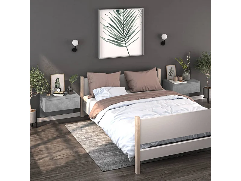 Lote de 2 Mesitas de noche de pared color gris hormigón ES39672