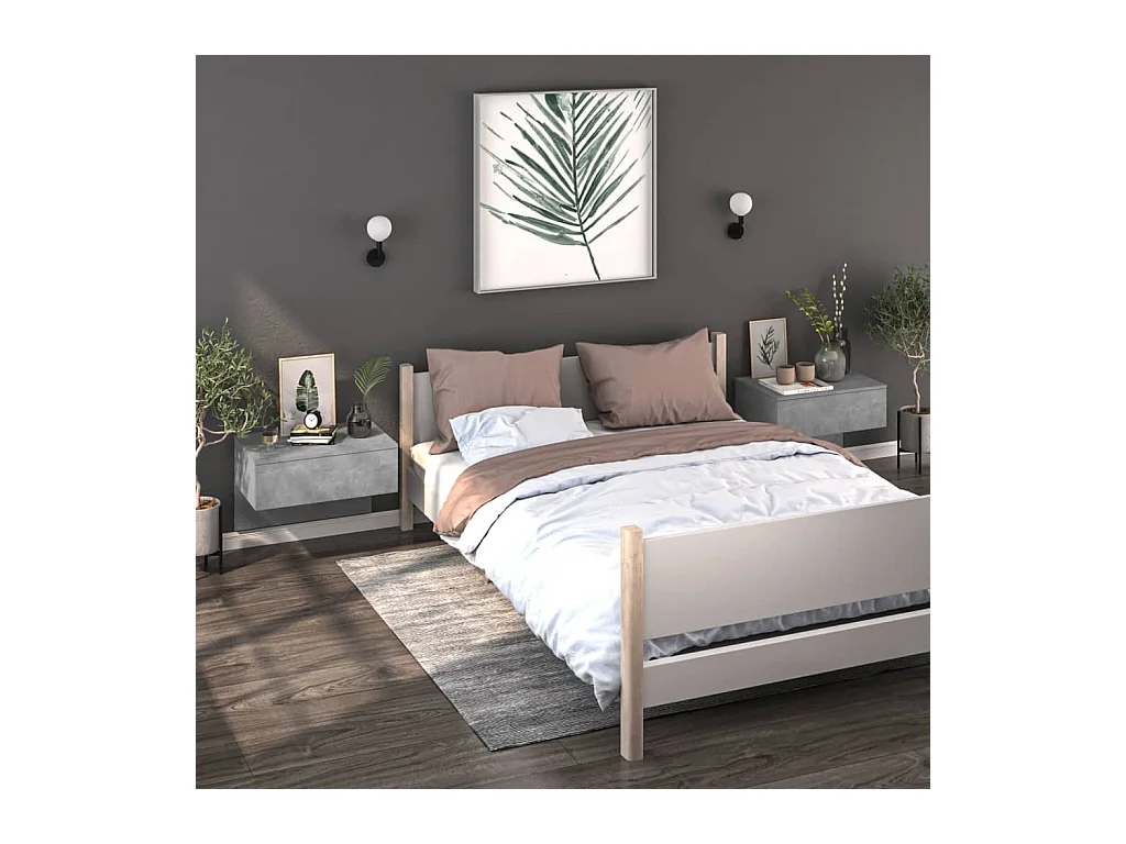 Lot de 2 Tables de chevet murales Gris béton GHR20615