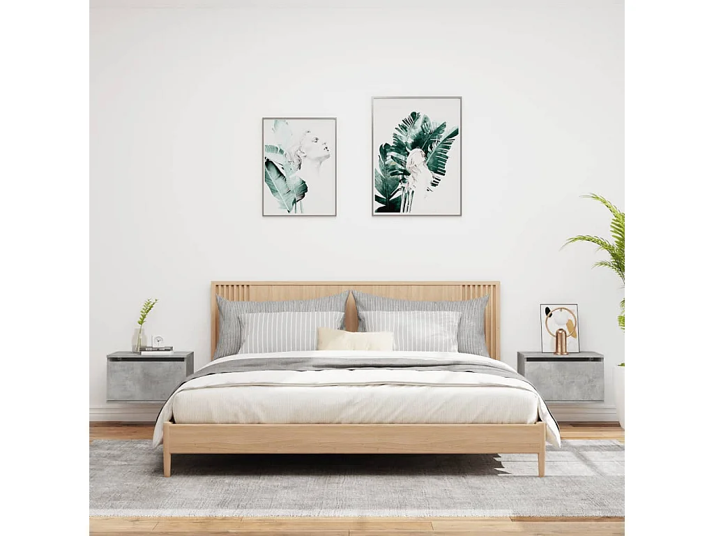 Lote de 2 Mesitas de noche de pared con luces LED gris hormigón ES21468