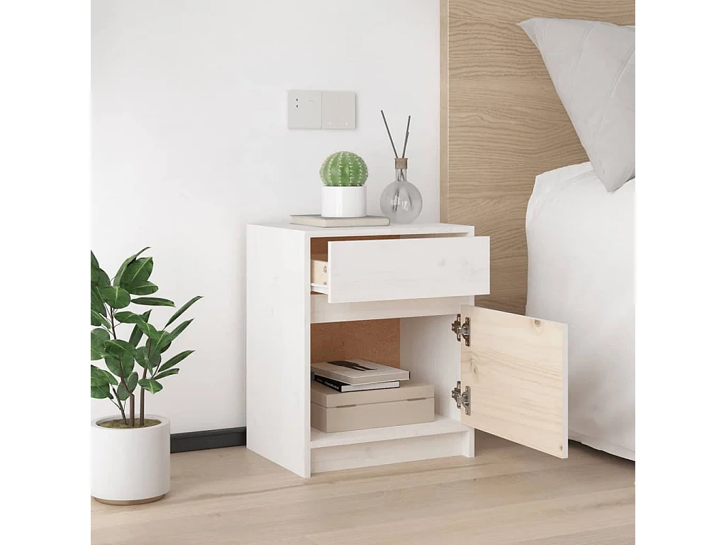 Lot de 2 Tables de chevet Blanc 40x31x50 cm Bois de pin massif GHR14188