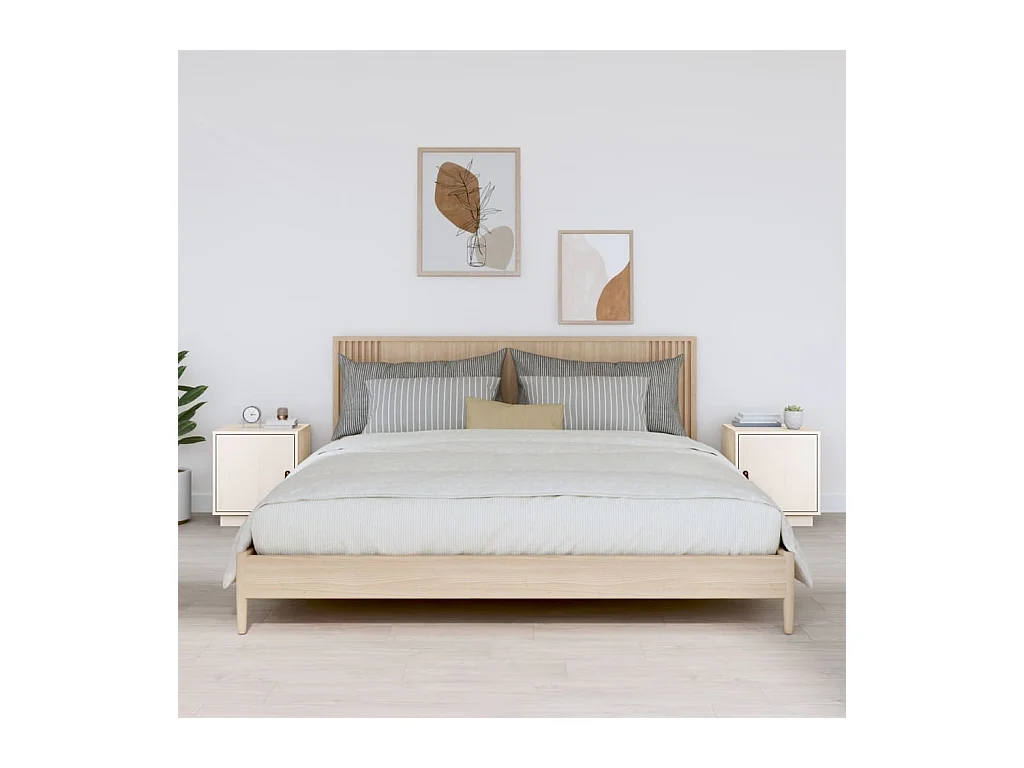 Lot de 2 Tables de chevet Blanc 40x34x45 cm Bois de pin massif GHR11499