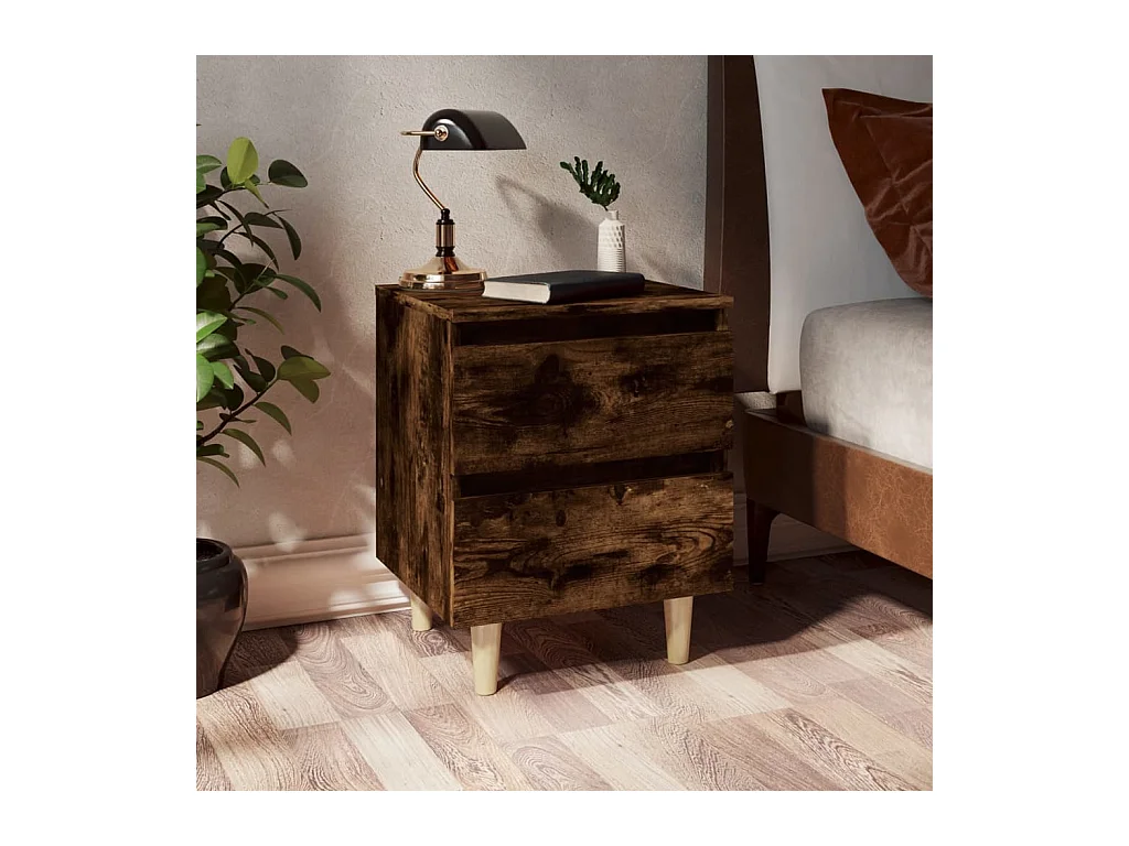 Lot de 2 Tables de chevet et pieds en bois Chêne fumé 40x35x50 cm GHR95239
