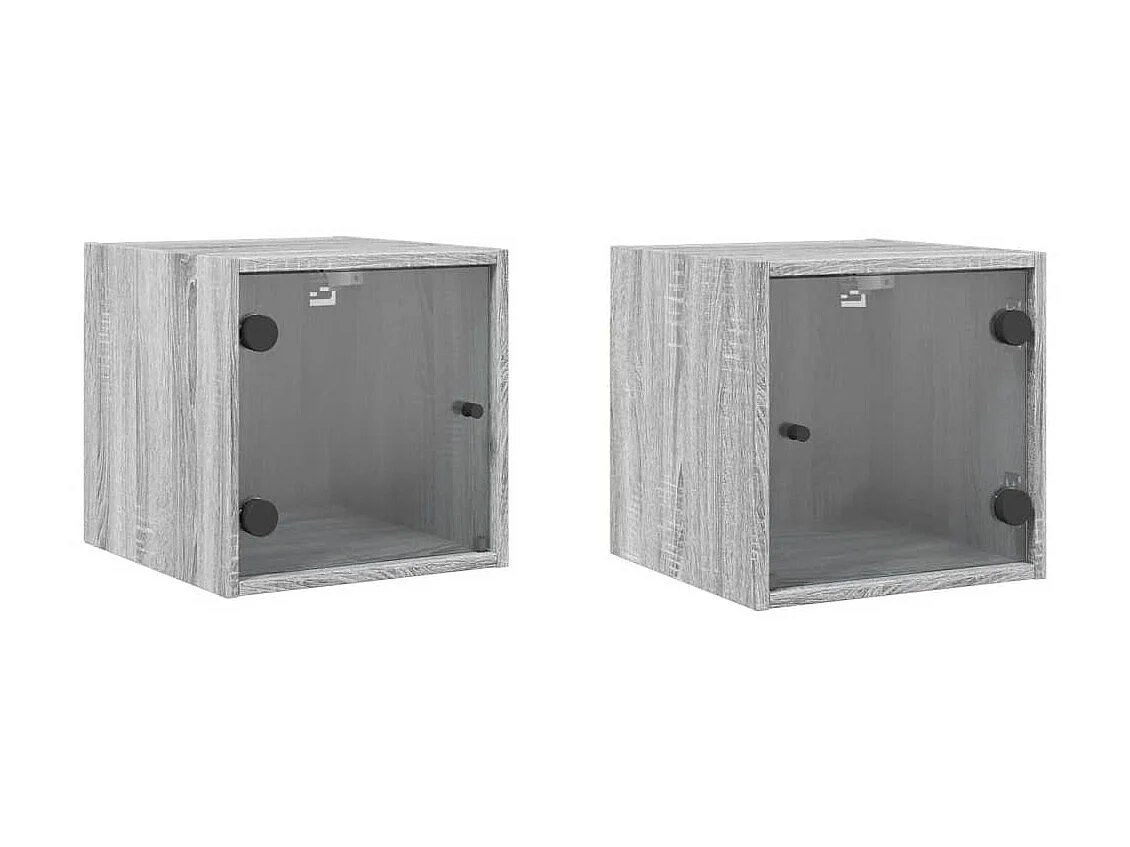 Lot de 2 Tables de chevet et portes vitrées sonoma gris 35x37x35cm GHR85658