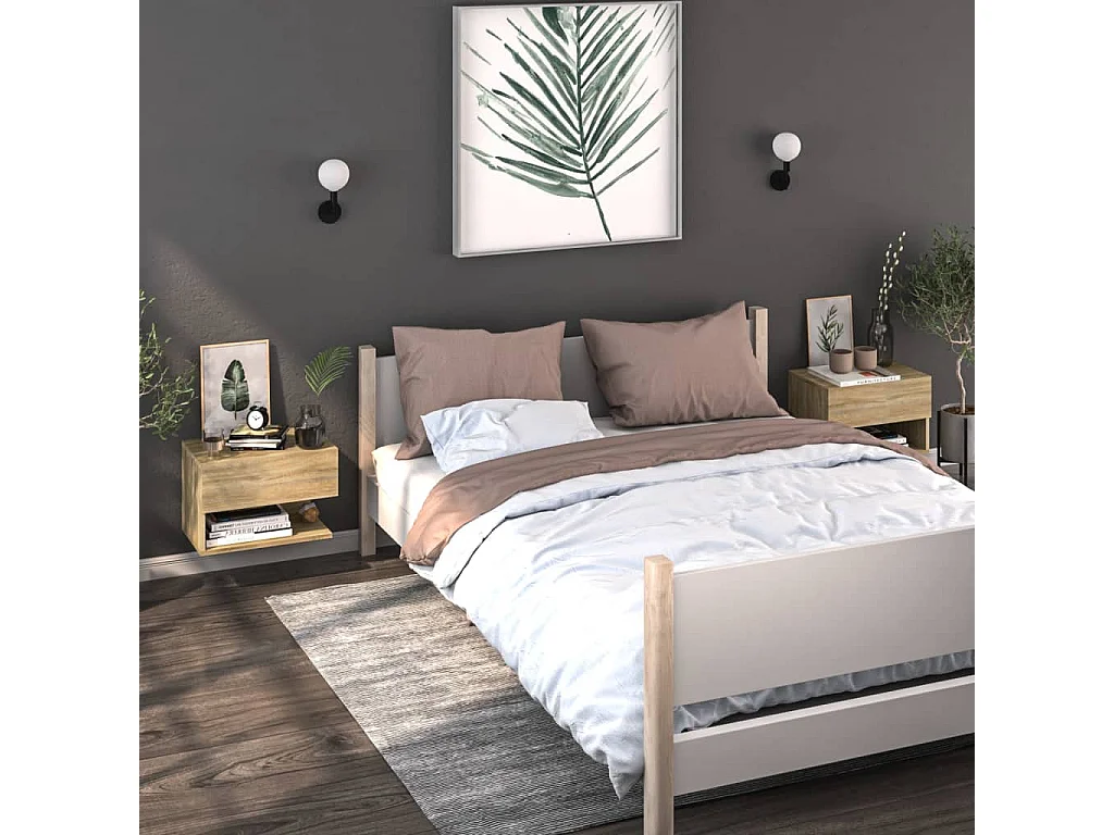 Lot de 2 Tables de chevet murales Chêne sonoma GHR63905