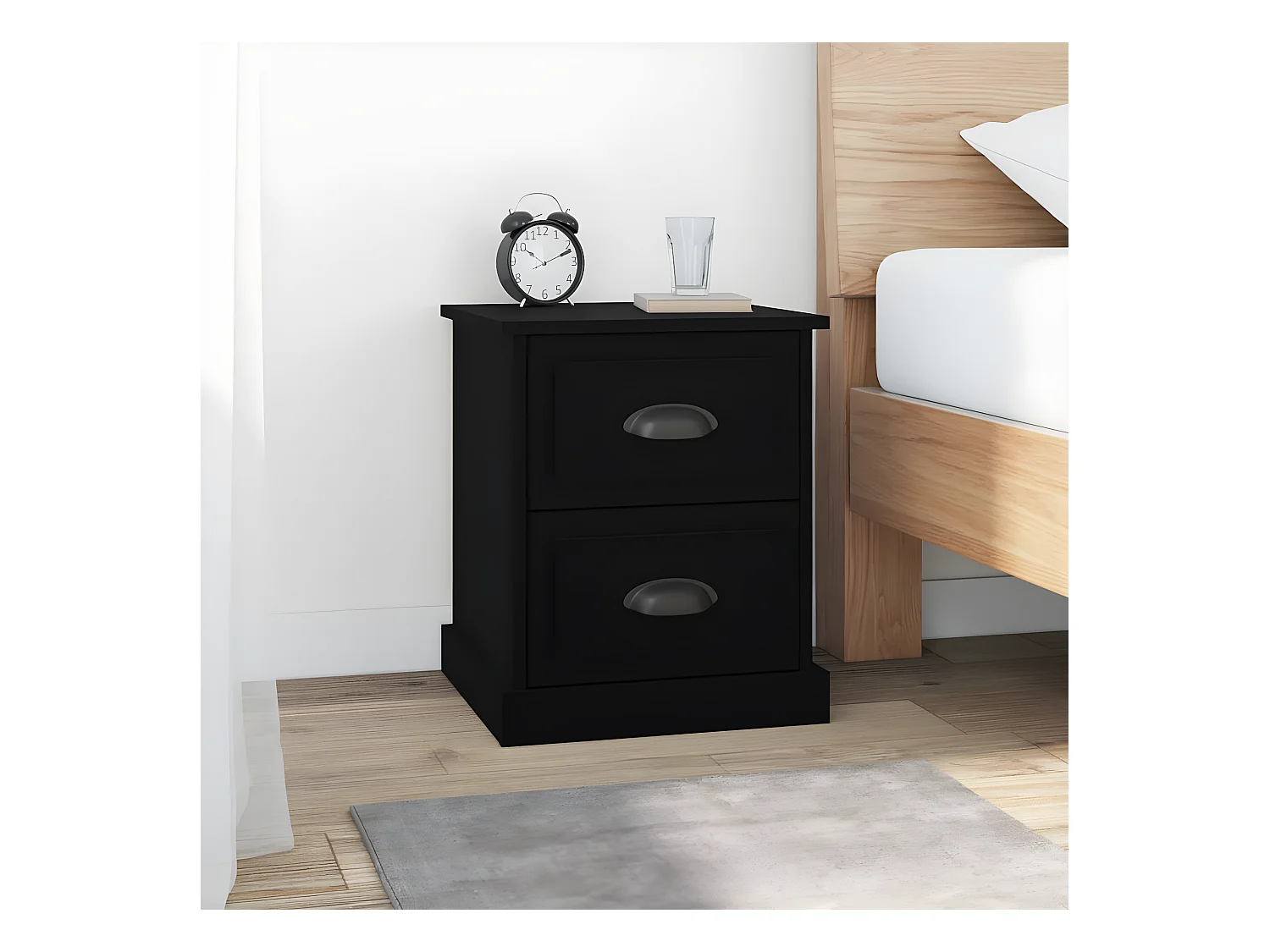 Lot de 2 Tables de chevet noir 39x39x47,5 cm bois d'ingénierie GHR64753