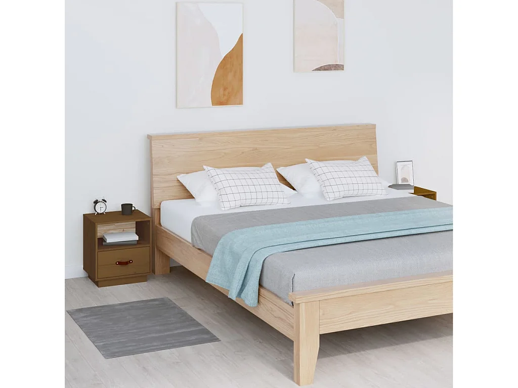 Lote de 2 Mesitas de noche madera de pino marrón miel 40x34x45 cm ES93761